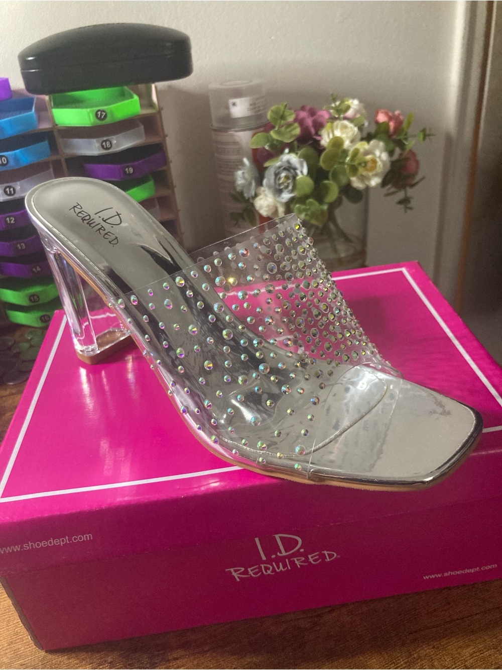 Clear Rhinestone Slide Heel in Silver - Picture 3 of 4